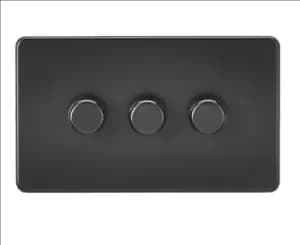 KnightsBridge Screwless 3G 2-way 10-200W (5-150W LED) trailing edge dimmer - Matt Black