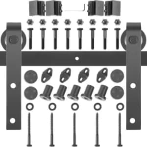 VEVOR Sliding Barn Door Hardware Kit, 6FT Barn Door Kit, 330LBS Load-Bearing Double Barn Door Hardware Kit, Carbon Steel Barn Door Track, Darn Door