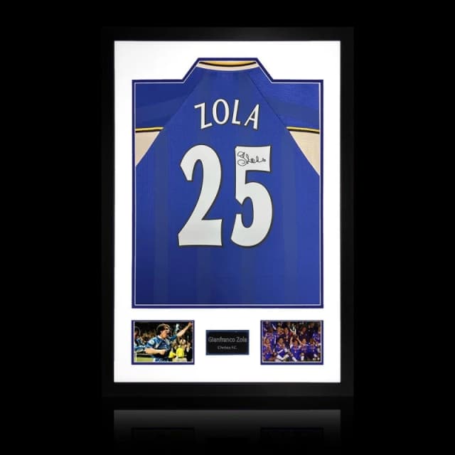 The Fan Cave Gianfranco Zola Signed Chelsea Premier League Shir Blue unisex 850mm x 60