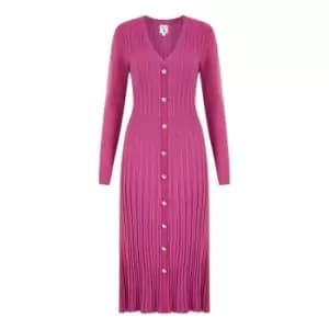 Yumi Pink Knitted Button Down Shirt Dress - Pink