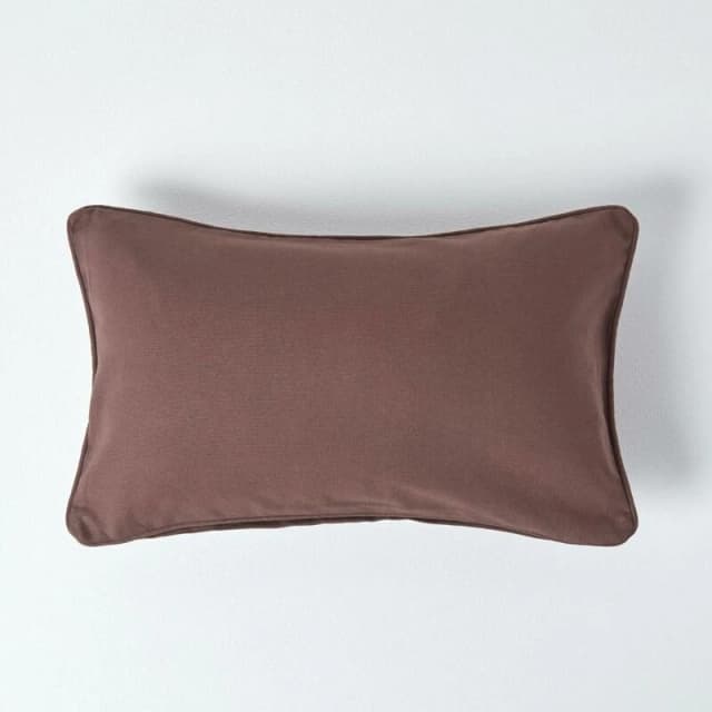 Homescapes Cotton Plain Chocolate Rectangular Cushion Cover, 30 X 50 Cm