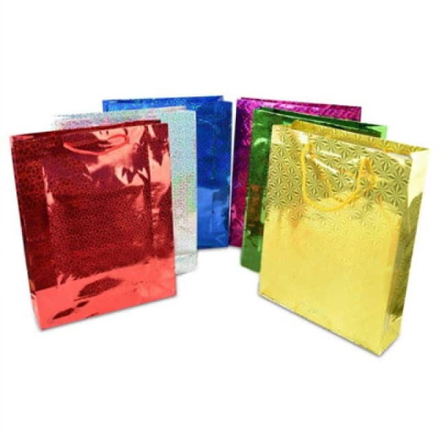 Shatchi 100 Assorted Colours Holographic Gift Bags Small Size Christmas Birthday Wedding Favour Present Bags All Occasions Multi