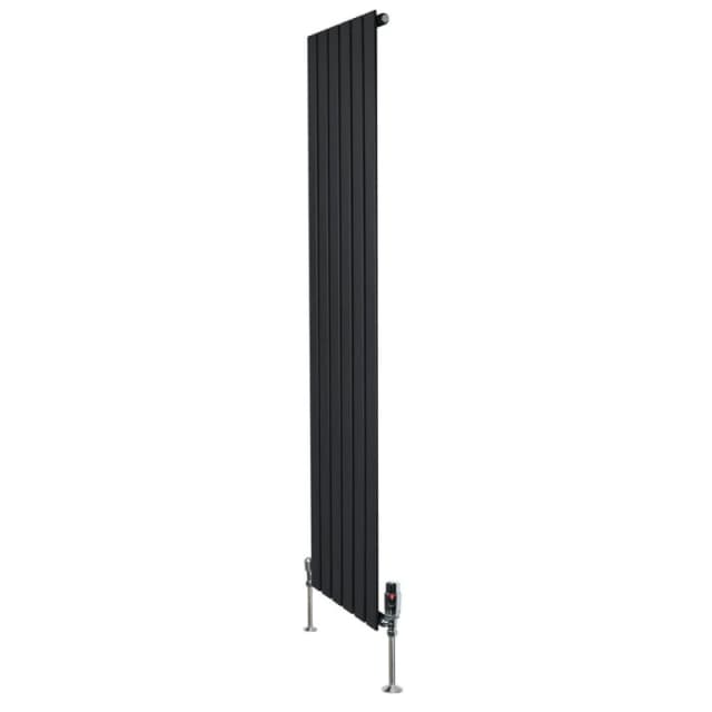 Monstershop Flat Single Column Radiator & Valves - 1800mm x 420mm - Black Unisex