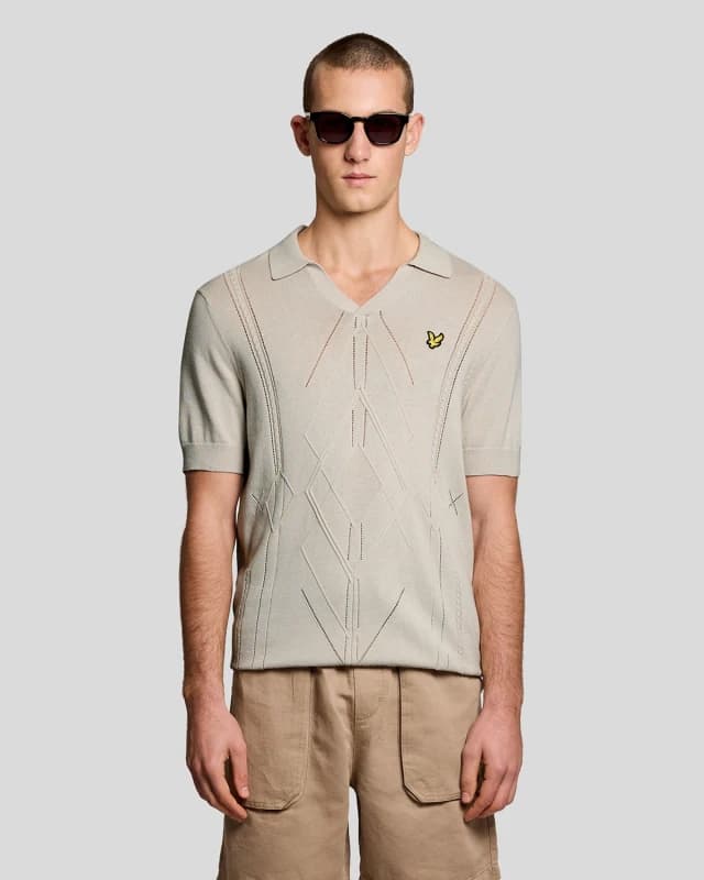 Lyle & Scott Mens Open Collar Argyle Knitted Polo Shirt in Grey