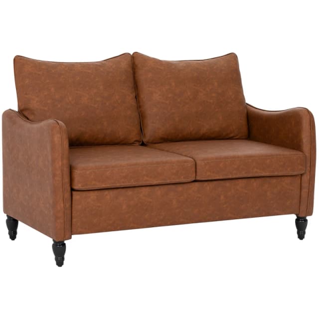 HOMCOM HOMCOM Two-Seater Sofa, Modern Small Sofa with Solid Wood Legs - brown