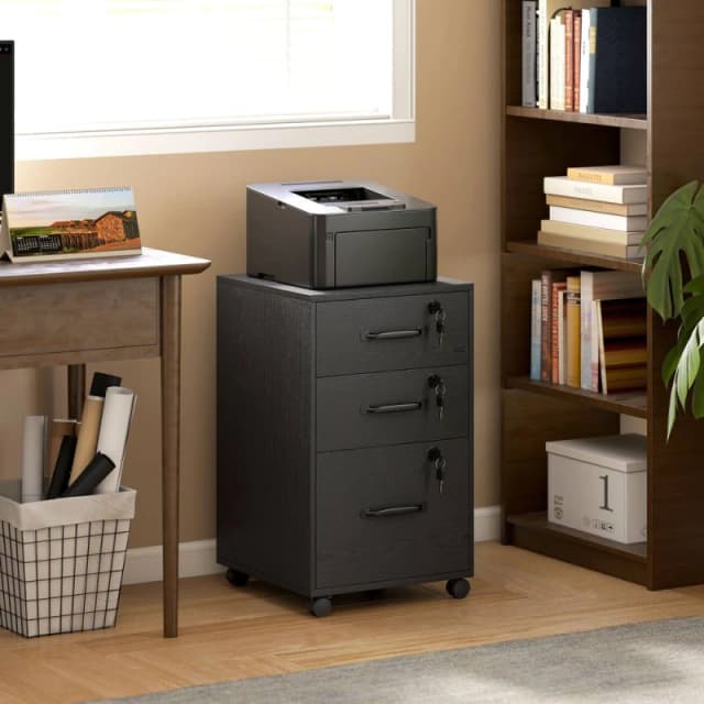HOMCOM 3 Drawer File Cabinet Rolling Filing Cabinet for A4 & Letter in Black Unisex
