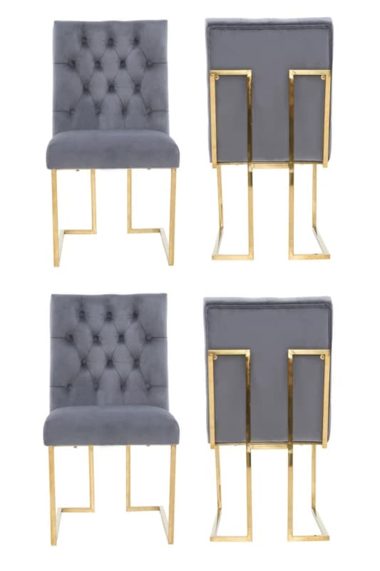 Life Interiors Life Interiors Set of 4 Siena Luxury Tufted Velvet Dining Chairs with Gold Frame in Grey Grey One Size Unisex 5056660011738