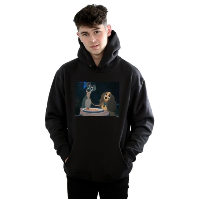 Disney Men Lady And The Tramp Spaghetti Slurp Hoodie in Black Size: Small Black S Male 5059114360499