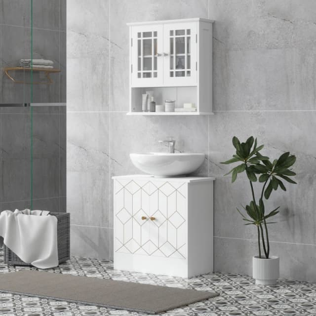 HOMCOM HOMCOM Bathroom Under Sink Cabinet for Basin with or without Pedestal White White One Size Unisex 5063603977181