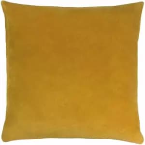 Solo Plain Velvet 100% Cotton Cushion Cover, Ochre, 45 x 45cm - Furn
