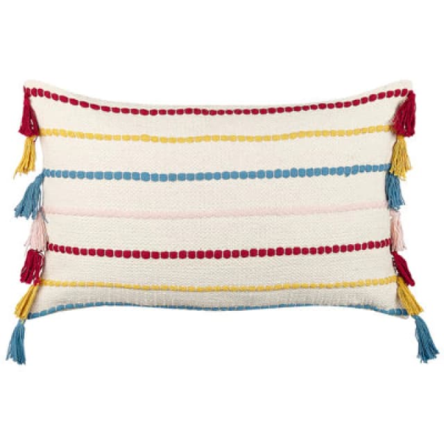 Beliani Throw Cushion Agave Cotton 40 X 60 Cm Light Beige Striped