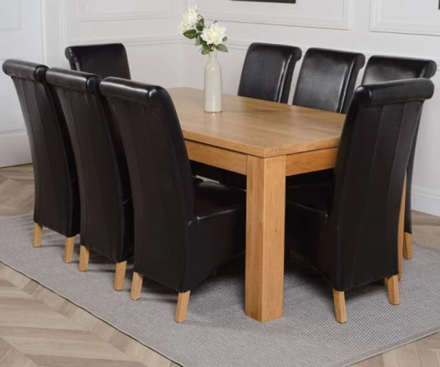 Thats Furniture Dakot 182 x 92cm Oak Large Dining Table & 8 Montana Leather Chairs in Black Size: 182 x 92cm Black Unisex 182 x 92 cm