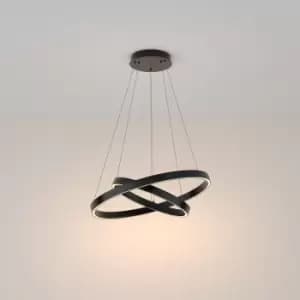 Maytoni Rim Twin Ring Modern Integrated LED Pendant Ceiling Light Black, 60cm, 3000K