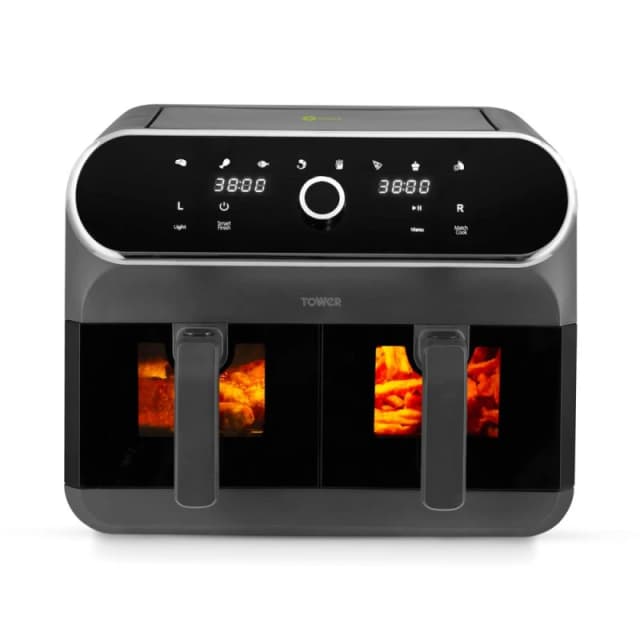 Tower Elite 8 Litre Dual Basket Air Fryer with Viewing Windows Graphite