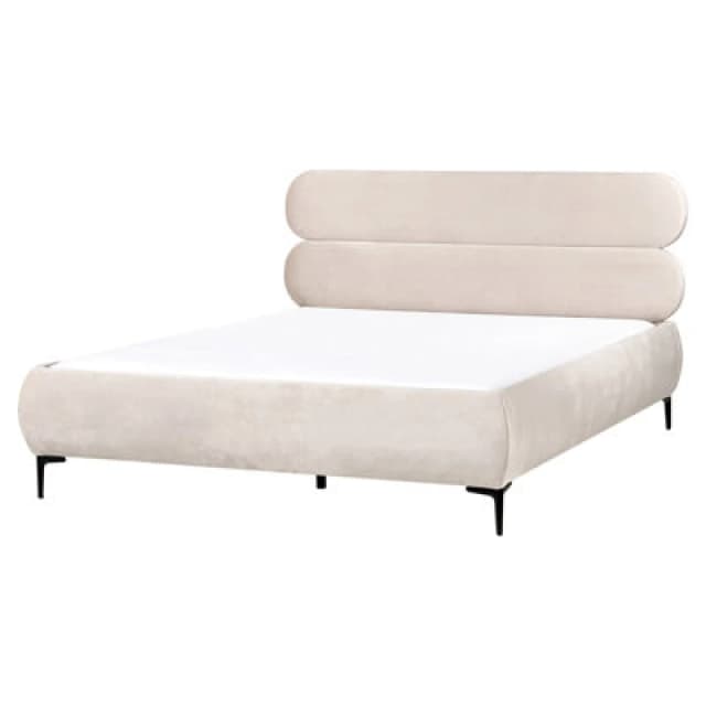 Beliani Bed Velvet Lessay 160 X 200 Cm (Eu King Size) Light Beige