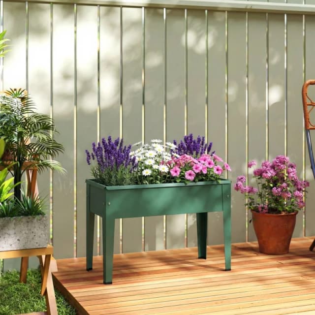 OUTSUNNY Raised Planter, Metal Raised Garden Bed on Legs with Drainage Hole in Green Size: 20kg Green Unisex 20kg