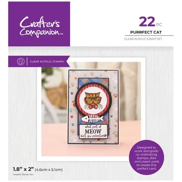 Crafter's Companion Clear Stamp Set Pets Rule Purrfect Cat & Sentiments Set of 22