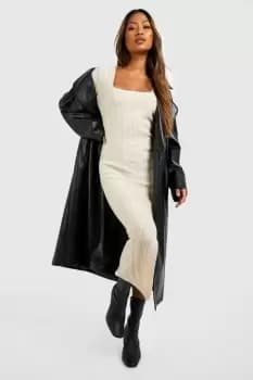 Square Neck Mixed Rib Knitted Midaxi Dress