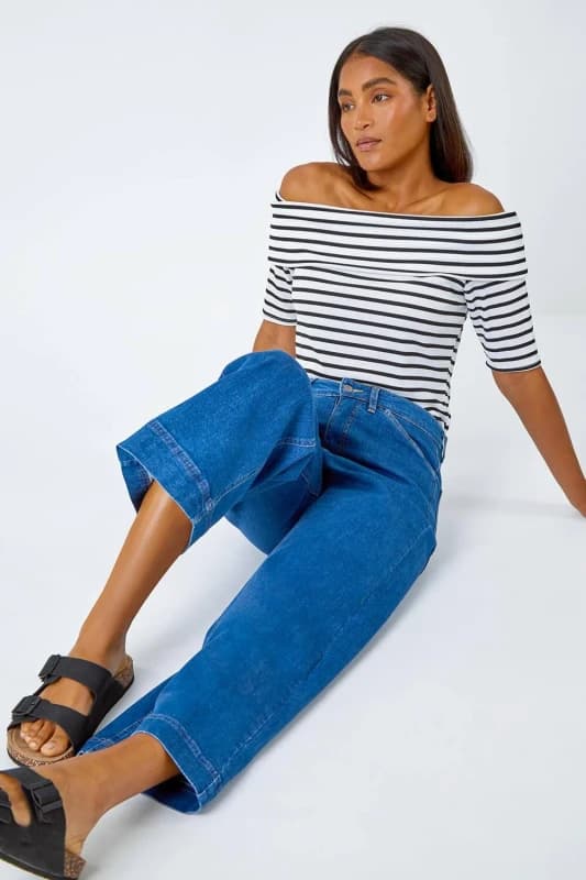 Roman Womens Wide Leg Stretch Culottes in Mid Blue Size: 14 Mid Blue Female 14