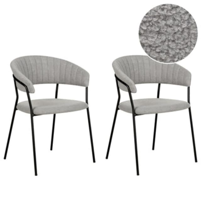 Beliani Set Of 2 Dining Chairs Mariposa Boucle Grey