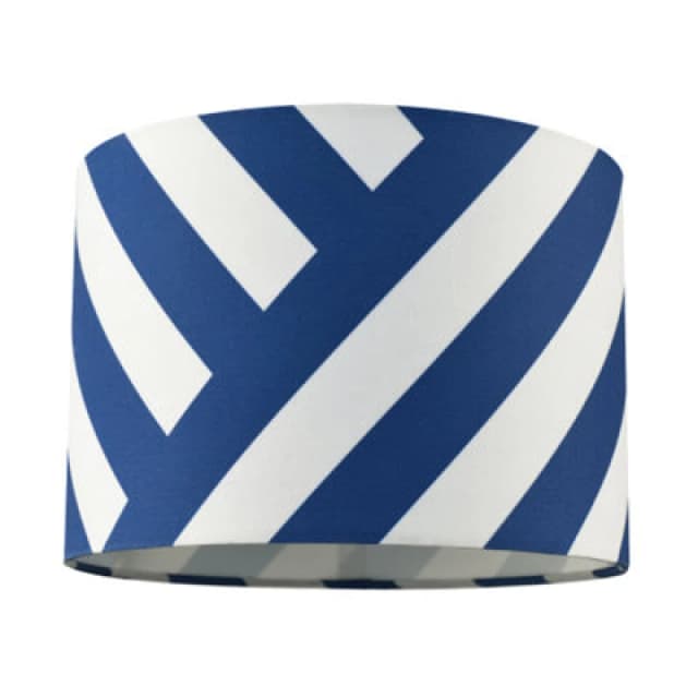 Happy Homewares Midnight Blue And White Coastal Feel Lamp Shade With Diagonal Lines
