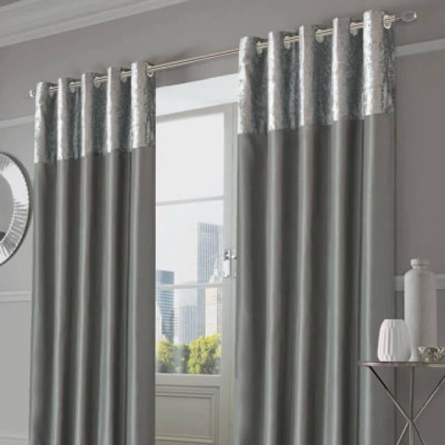 OHS OHS Pair of Eyelet Fully Lined Crushed Velvet Band Curtains in Light Grey Size: 167cm width x 228cm drop Light Grey 167cm width x 228cm drop Uni