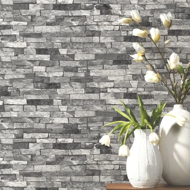 ERISMANN Erismann - p&s Textured Brick Effect Wallpaper Charcoal Grey Black Shading Wallpaper WL-05546-30