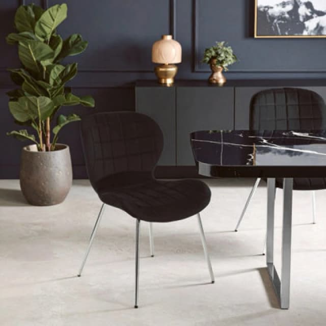 Orsina Black Velvet Dining Chair, Velvet Upholstered Accent Dining Table Chair, Sleek Silver Finish Legs Chair