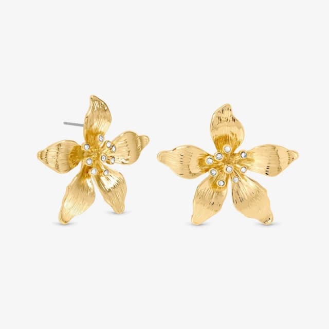 Mood Gold Polished Statement Floral Earrings Gold female One Size