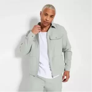 I Saw It First Premium Mens Utility Zip Through Shacket - Green