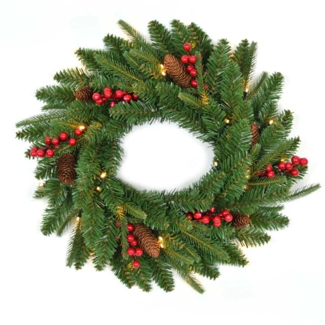Shatchi 55cm Various Tips Christmas Wreath Decorated With Pine Berries Green