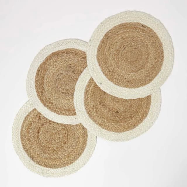 Homescapes Natural & Cream Braided Jute Handwoven Round Placemats Set Of 4