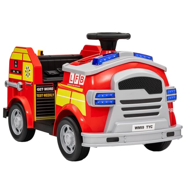 AIYAPLAY 12V Ride on Fire Truck w/ Flashing Lights, Red 370-358V70RD