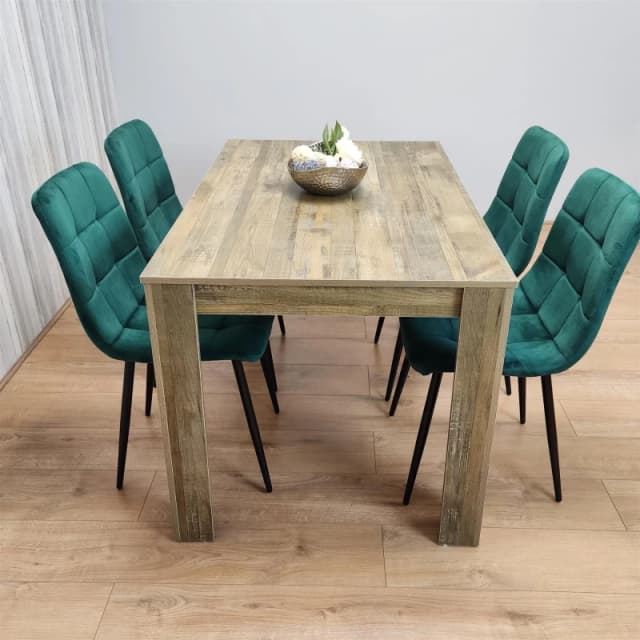 KOSY KOALA Kosy Koala - Dining Set of 4 Dining Table and 4 Green Velvet Chairs Dining Room Furniture Rustic table 117 + 4 green rocco
