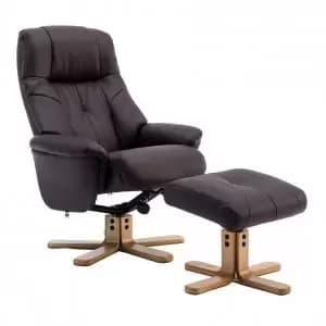 Denver Recliner Brown Leather Look with Swivel Recline Function