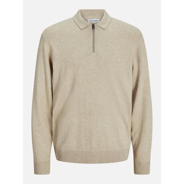 Jack and Jones Emil Half Zip Knitted Polo Mens Oatmeal male S