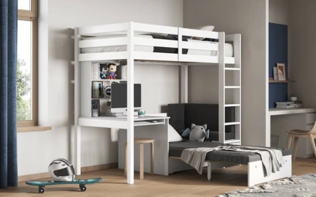 Noomi Eino High Sleeper with Futon Sofa & Desk in Black Size: EU Single Black Unisex EU Single