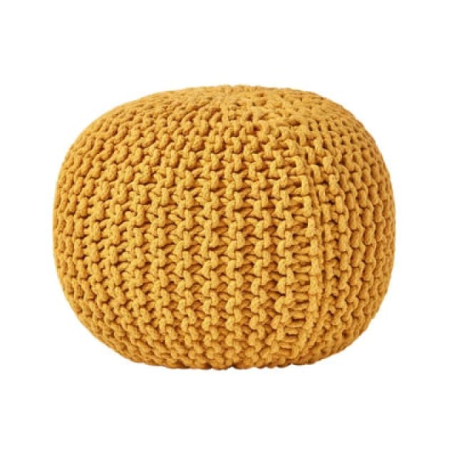 Homescapes Round Cotton Knitted Pouffe Footstool Mustard