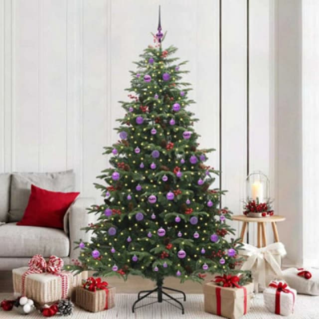 vidaXL Artificial Christmas Tree with LED Strip Lights, Lilac Balls Green 210 cm, Green 3395565
