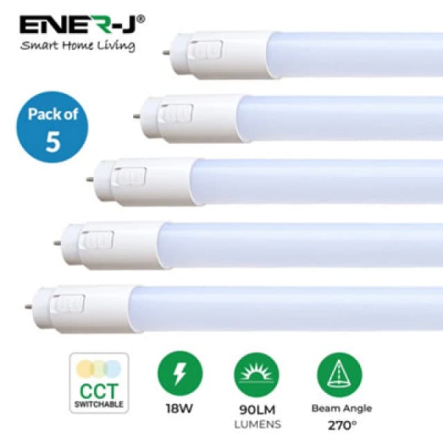 Ener-J Ener J 5 Pack T8 LED Tube 120Cm 18W Cct Switchable Colour Temperature