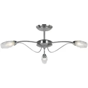 Semi Flush Ceiling Light Satin Chrome & Glass 3 Bulb Water Drop Shade Pendant