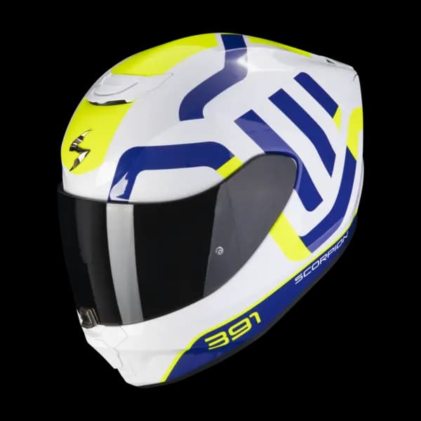 Scorpion Exo-391 Arok White-Blue-Neon Yellow Full Face Helmet L