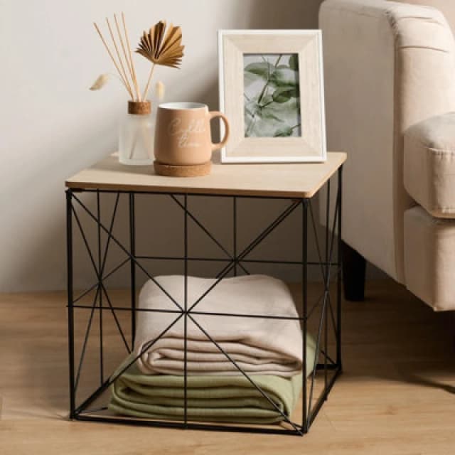 OHS OHS Cube Storage Basket Table Folding Wire Living Room Home Bedroom, Large in Light Brown Light Brown Large Unisex 5027434198320