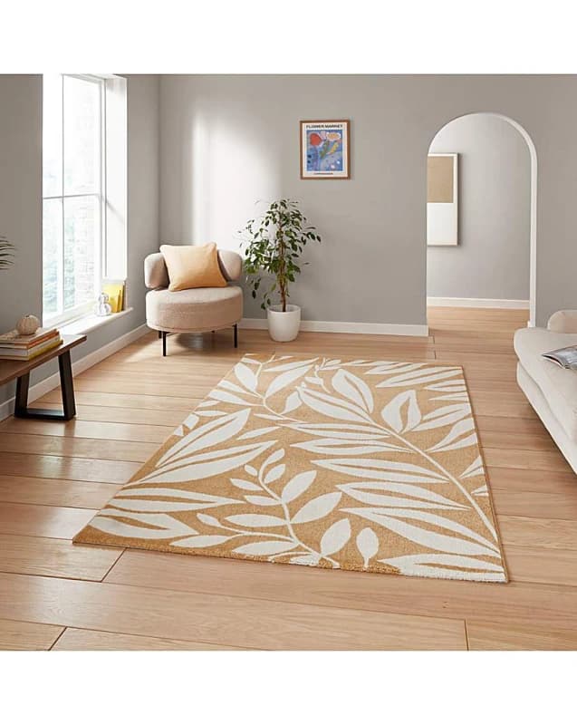Catherine Lansfield Sorral Leaves Botanical Rug Ochre