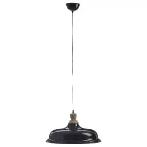 Premier Housewares Oslo Small Pendant Light in Iron/Wood - Black