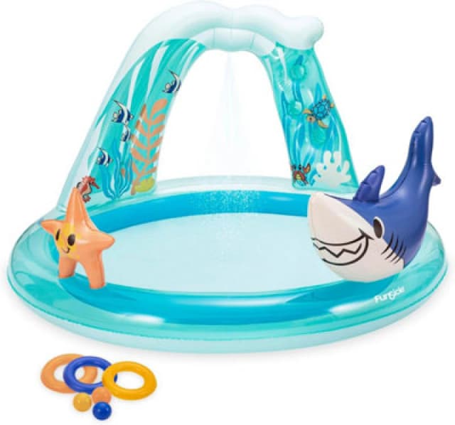 Summer Waves Inflatable Children Pool, Round Funsicle Shark Adventure, Blue