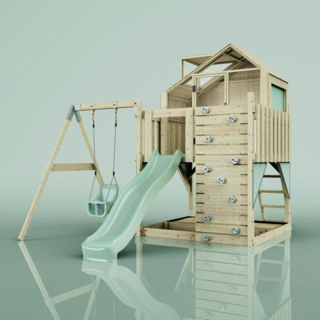 OutdoorToys PolarPlay Kids Climbing Tower & Playhouse - Swing Eerika Sage in Beige Beige Unisex