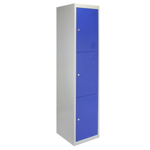 MonsterShop Metal Storage Lockers - Three Doors, Flatpacked, Blue