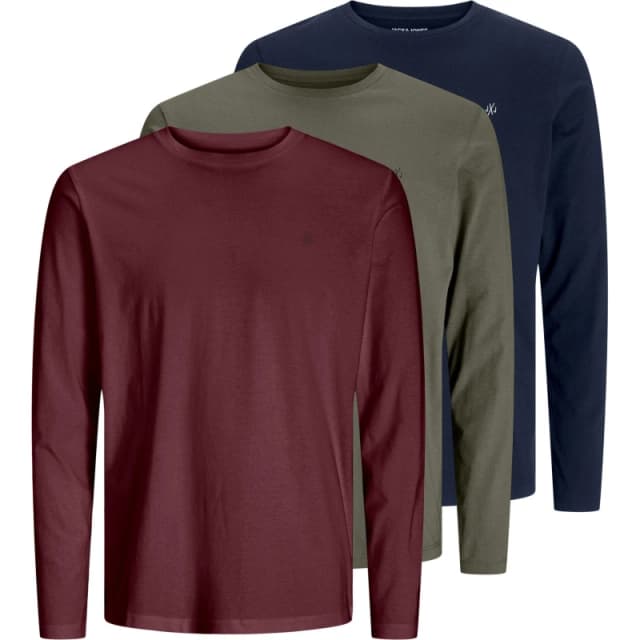 Jack and Jones Jack and Jones 3 Pack Crew Neck Long Sleeve T-Shirt Mens - Multi S Male