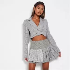 I Saw It First Pleated Check Print Mini Skirt - Grey